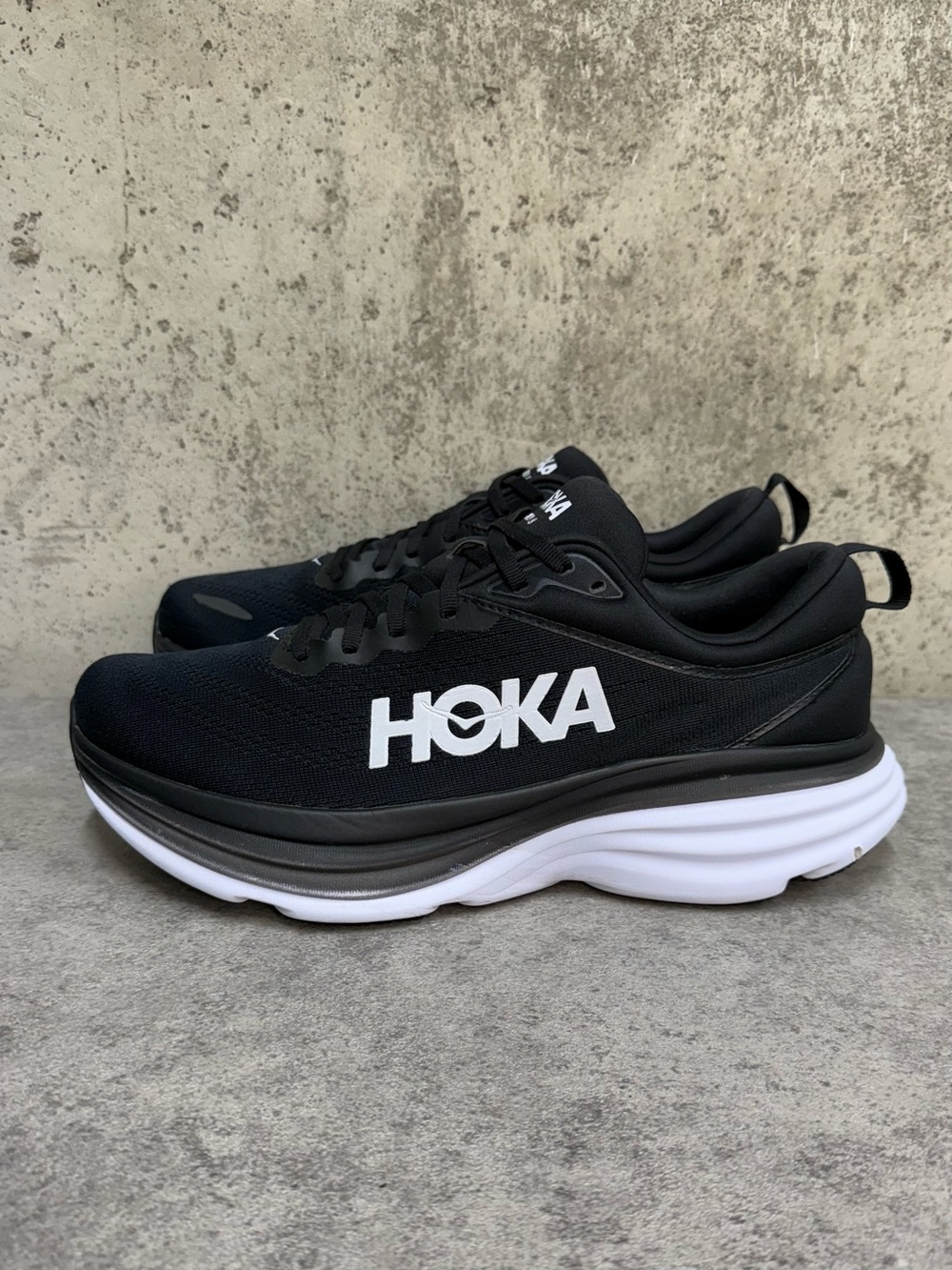 HOKA Bondi 8 Black White Running Shoes Men’s 10 D